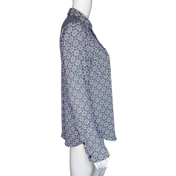 Express Shirt Womens Small‎ Blue Multi Geometric Portofino Chiffon Casual Career - Picture 2 of 8